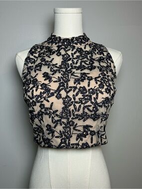 City triangles Y2K corset bustier crystal mesh embroidered crop top size 9